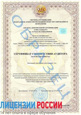 Образец сертификата соответствия аудитора №ST.RU.EXP.00006174-2 Нальчик Сертификат ISO 22000